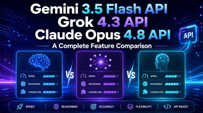 Gemini 3.5 Flash API, Grok 4.3 API, and Claude Opus 4.8 API: A Complete Feature Comparison